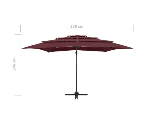 4-Līmeņu Saulessargs Ar Alumīnija Kātu, 250X250 Cm, Vīnsarkans Vidaxl