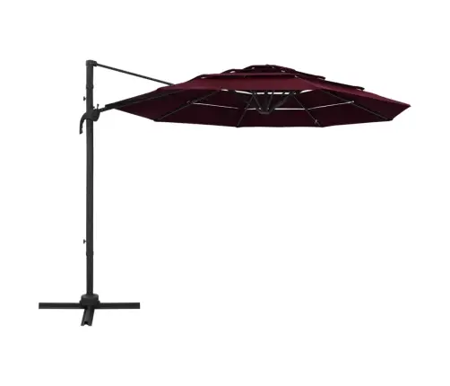 4-Līmeņu Saulessargs Ar Alumīnija Kātu, 3X3 M, Bordo Sarkans Vidaxl