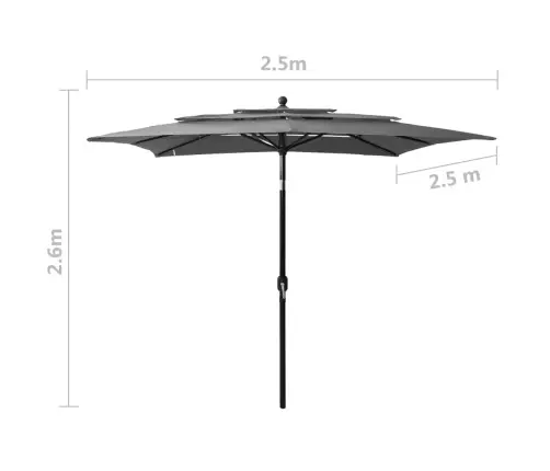 3-Līmeņu Saulessargs Ar Alumīnija Kātu, 2,5X2,5 M, Pelēks Vidaxl