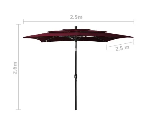 3-Līmeņu Saulessargs Ar Alumīnija Kātu, 2,5X2,5 M, Vīnsarkans Vidaxl