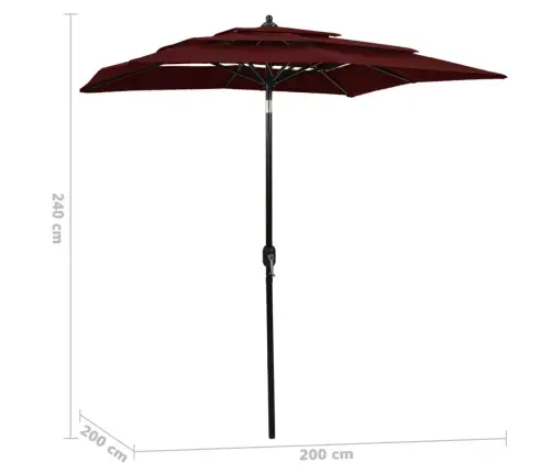 Sodo Skėtis Su Aliuminio Stulpu, Raudonas, 2X2M, 3 Aukščių