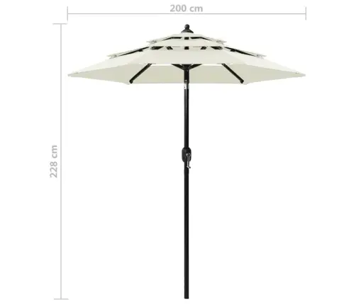 3-Līmeņu Saulessargs Ar Alumīnija Kātu, 2 M, Smilšu Krāsā Vidaxl