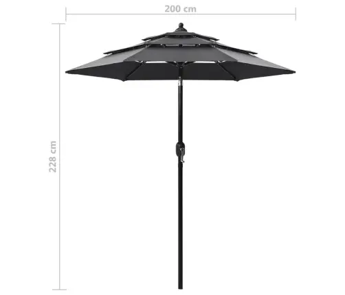 3-Līmeņu Saulessargs Ar Alumīnija Kātu, 2 M, Antracītpelēks Vidaxl