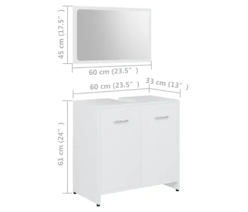 3-Osaline Vannitoamööbli Komplekt, Valge, Tehispuit
