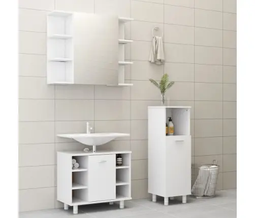 Vonios Kambario Baldų Komplektas, 3 Dalių, Baltas, Mediena