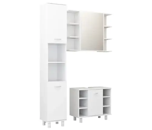Vonios Kambario Baldų Komplektas, 3 Dalių, Baltas, Mediena