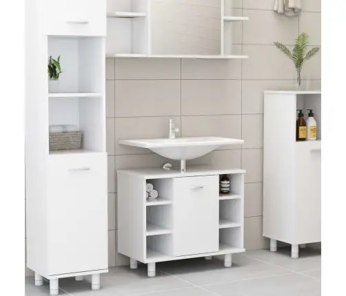 Vonios Kambario Baldų Komplektas, 3 Dalių, Baltas, Mediena