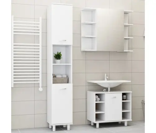 Vonios Kambario Baldų Komplektas, 3 Dalių, Baltas, Mediena