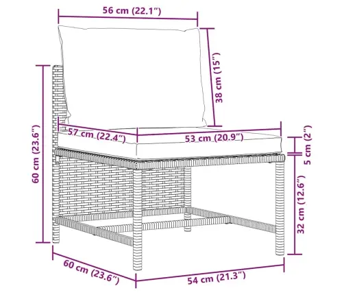 Vidējais Moduļu Dīvāns Ar Spilveniem, Pelēka Pe Rotangpalma Vidaxl Vidējais Moduļu Dīvāns Ar Spilveniem, Pelēka Pe Rotangpalma Vidaxl