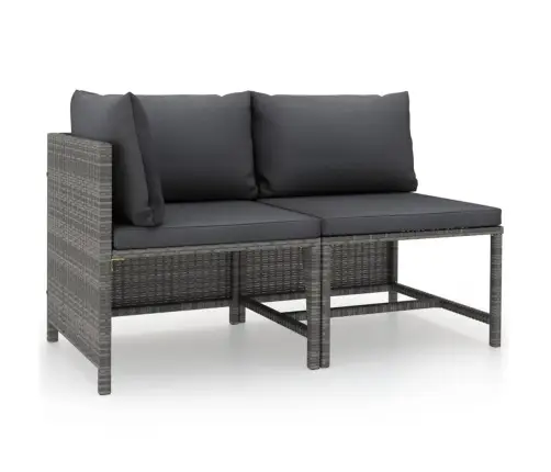 2-Osaline Aiamööblikomplekt Istmepatjadega, Polürotang, Hall