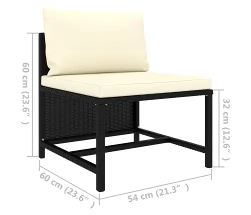 Vidējais Moduļu Dīvāns Ar Spilveniem, Melna Pe Rotangpalma Vidaxl