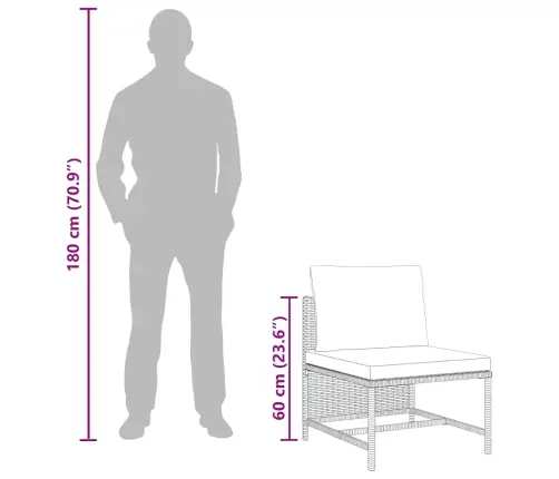 Vidējais Moduļu Dīvāns Ar Spilveniem, Melna Pe Rotangpalma Vidaxl