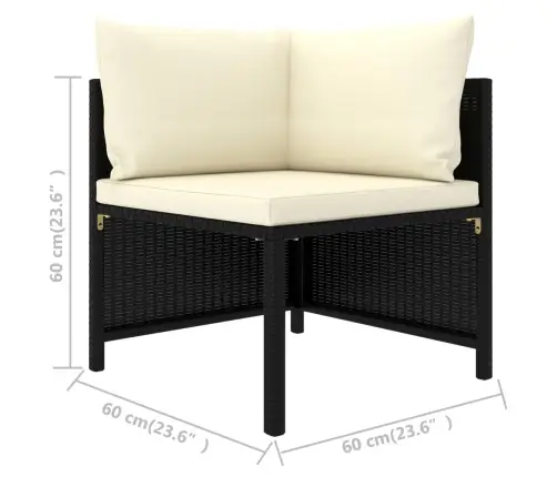 Trivietė Sodo Sofa Su Pagalvėlėmis, Juodos Spalvos, Poliratanas