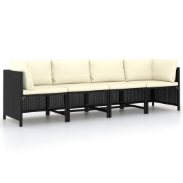 Keturvietė Sodo Sofa Su Pagalvėlėmis, Juoda, Poliratanas