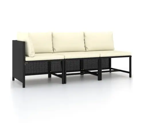 Sodo Komplektas Su Pagalvėlėmis, 3 Dalių, Juodas, Poliratanas