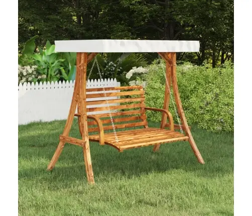 Šūpoļu Rāmis Ar Krēmkrāsas Jumtu, Liekts Koks Ar Tīkkoka Apdari Vidaxl