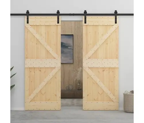 Bīdāmās Durvis Ar Stiprinājumiem, 90X210 Cm, Priedes Masīvkoks Vidaxl