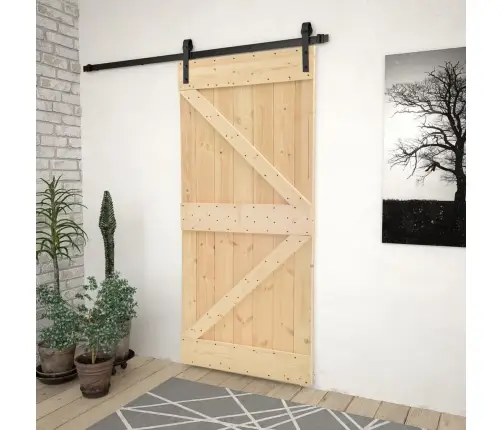 Bīdāmās Durvis Ar Stiprinājumiem, 90X210 Cm, Priedes Masīvkoks Vidaxl