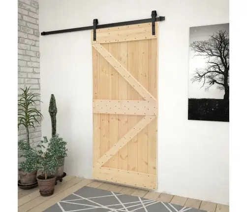 Stumdomos Durys Su Įrangos Rinkiniu, 90X210cm Pušies Masyvas