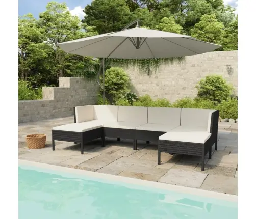 6-Daļīgs Dārza Atpūtas Mēbeļu Komplekts, Pe Rotangpalma, Melns Vidaxl