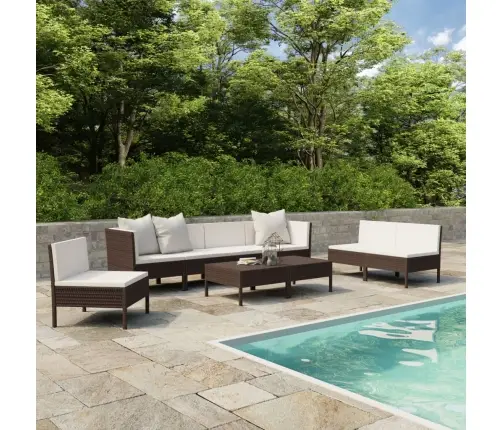 Sodo Komplektas Su Pagalvėlėmis, 9 Dalių, Rudas, Poliratanas Sodo Komplektas Su Pagalvėlėmis, 9 Dalių, Rudas, Poliratanas