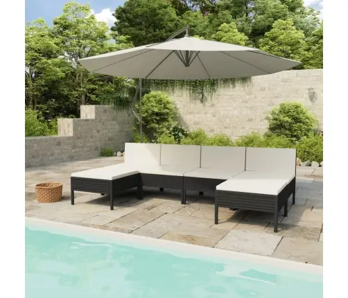 6-Daļīgs Dārza Atpūtas Mēbeļu Komplekts, Pe Rotangpalma, Melns Vidaxl