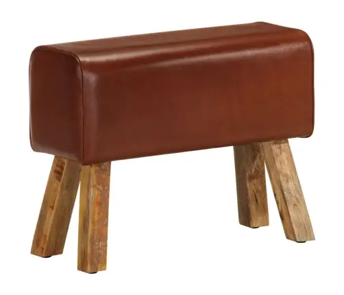 Vingrošanas Buks, 58 Cm, Brūna Dabīgā Āda, Mango Masīvkoks Vidaxl