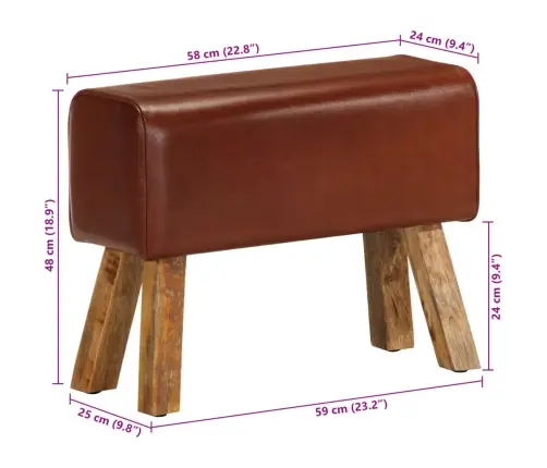 Vingrošanas Buks, 58 Cm, Brūna Dabīgā Āda, Mango Masīvkoks Vidaxl