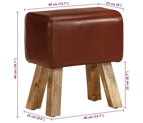 Vingrošanas Buks, 38 Cm, Brūna Dabīgā Āda, Mango Masīvkoks Vidaxl