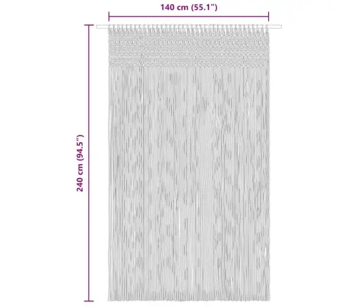 Užuolaida, Antracito, 140X240cm Medvilnė, Makrame Stilius