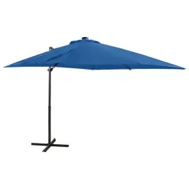 Gembinis Skėtis Su Stulpu Ir Led Lemputėmis, Mėlynas, 250Cm