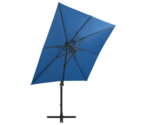 Gembinis Skėtis Su Stulpu Ir Led Lemputėmis, Mėlynas, 250Cm
