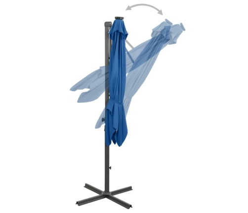 Gembinis Skėtis Su Stulpu Ir Led Lemputėmis, Mėlynas, 250Cm