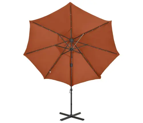 Gembinis Skėtis Su Stulpu Ir Led Lemputėmis, Terakota, 300Cm