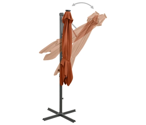 Gembinis Skėtis Su Stulpu Ir Led Lemputėmis, Terakota, 300Cm
