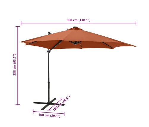 Gembinis Skėtis Su Stulpu Ir Led Lemputėmis, Terakota, 300Cm