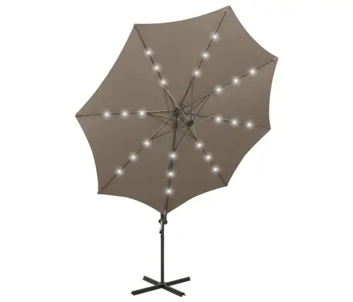 Saulessargs Ar Kātu Un Led Gaismām, 300 Cm, Pelēkbrūns Vidaxl