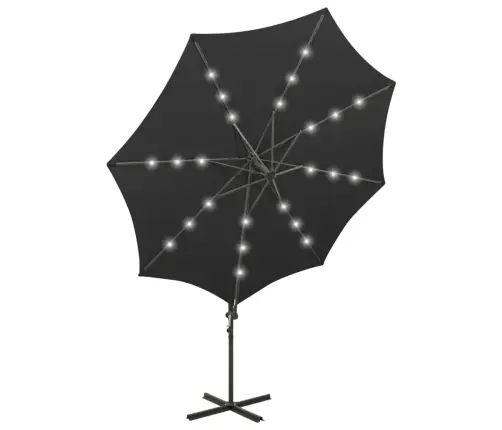 Gembinis Skėtis Su Stulpu Ir Led Lemputėmis, Juodas, 300Cm