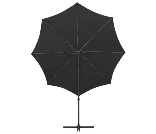 Gembinis Skėtis Su Stulpu Ir Led Lemputėmis, Juodas, 300Cm