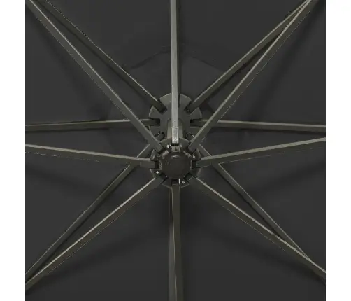 Gembinis Skėtis Su Stulpu Ir Led Lemputėmis, Juodas, 300Cm