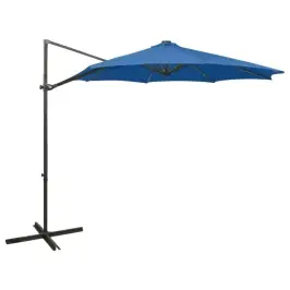 Gembinis Skėtis Su Stulpu Ir Led Lemputėmis, Mėlynas, 300Cm