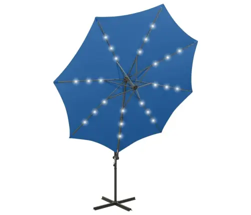 Gembinis Skėtis Su Stulpu Ir Led Lemputėmis, Mėlynas, 300Cm