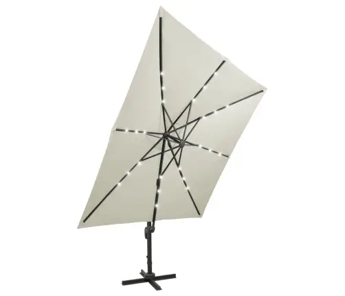 Saulessargs Ar Kātu Un Led Gaismām, 300 Cm, Smilšu Krāsā Vidaxl