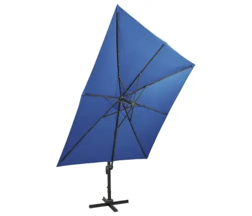 Gembinis Skėtis Su Stulpu Ir Led Lemputėmis, Mėlynas, 300Cm