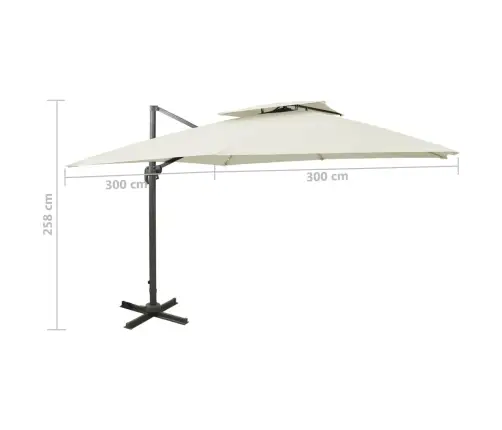 Konsoolvarjuga Aia Päikesevari Topelt Ülaosaga 300 X 300 cm Liivakarva