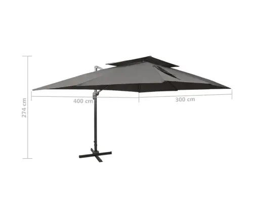 Dārza Saulessargs Ar Divkāršu Jumtu, 400X300 Cm, Antracītpelēks Vidaxl