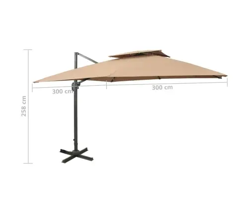 Konsoles Dārza Saulessargs Ar Dubultu Augšdaļu, 300X300 Cm, Pelēkbrūns Vidaxl