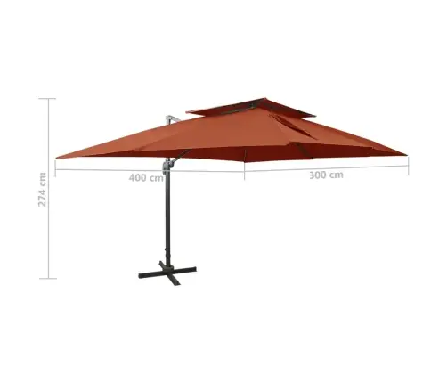 Dārza Saulessargs Ar Divkāršu Jumtu, 400X300 Cm, Sarkanbrūns Vidaxl
