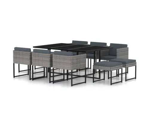 11-Osaline Aiamööblikomplekt Patjadega, Polürotang, Hall