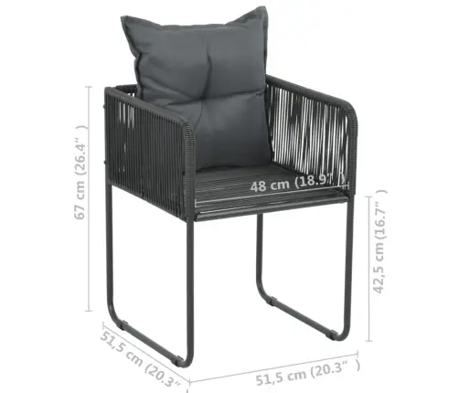 Dārza Krēsli, 4 Gab., Ar Spilveniem, Pe Rotangpalma, Melni Vidaxl